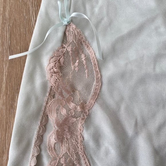 Vintage Mint Blue And Lace Slip Skirt with Lace Accents - Picture 2 of 4